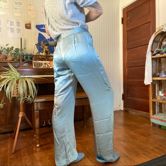 vintage silk baby blue pastel high waist trousers with pockets waist 32 x 32 - Picture 15 of 16